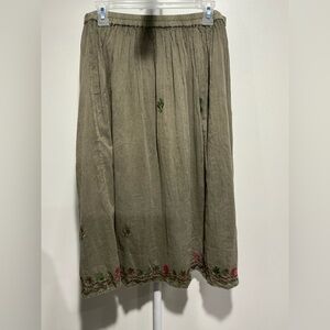 Elegant Khaki Maxi Skirt with Floral Details
